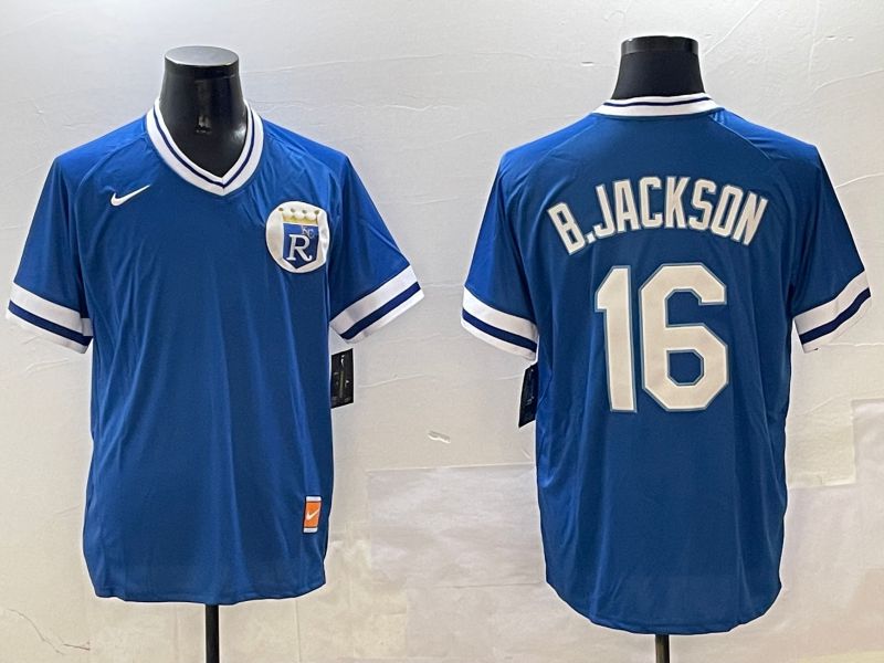 Men Kansas City Royals #16 B.Jackson Blue Throwback Game 2025 Nike MLB Jersey style 1